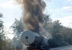 Инцидент на пътя Плевен РусеЗа горяща цистерна покрай пътя