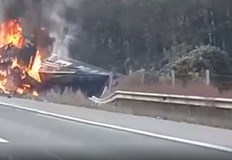 Полицейски екипи отцепват движениетоТИР се е запалил на АМ Хемус