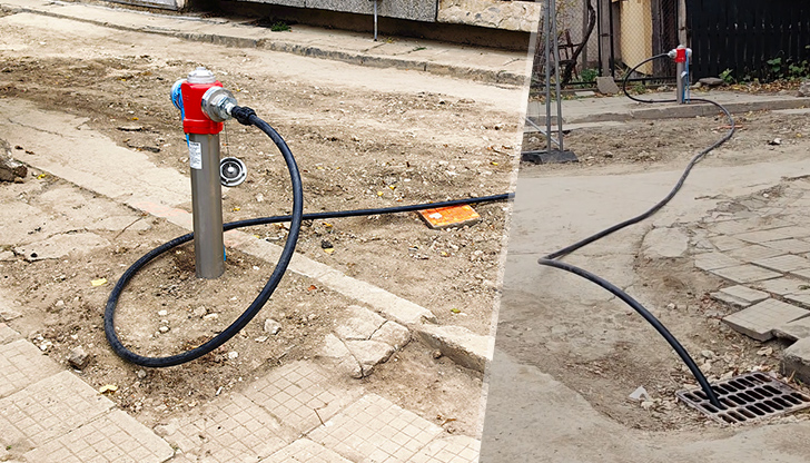 Воден цикъл: Водата от противопожарен кран се излива директно в
