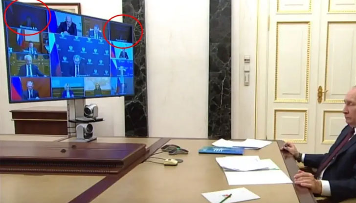 Министрите на среща с Путин седяха на тъмно в живо