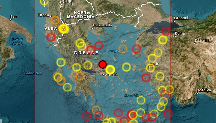 Трусът е усетен в Атина