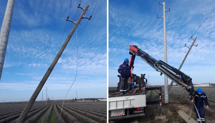 Стълбът, който е част от мрежата на въздушна електропроводна линия Присад, беше подменен