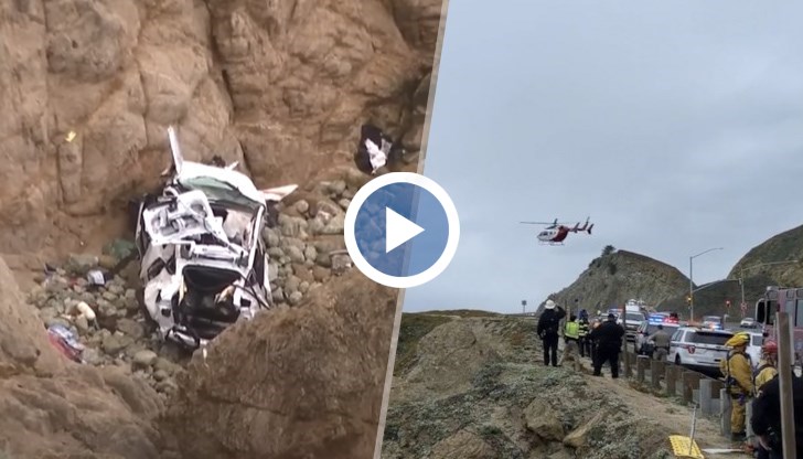 Автомобилът Tesla е напълно смазан, пътниците са оцелели