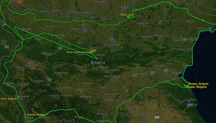 Самолетът остави GPS следа на описаната държавната граница от 2480 км