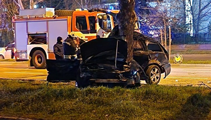 Автомобил се е ударил странично в дърво
