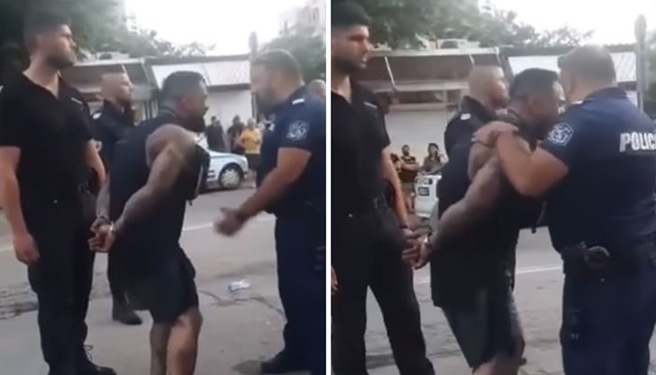Нацепеният мъж се моли на полицай да го пусне