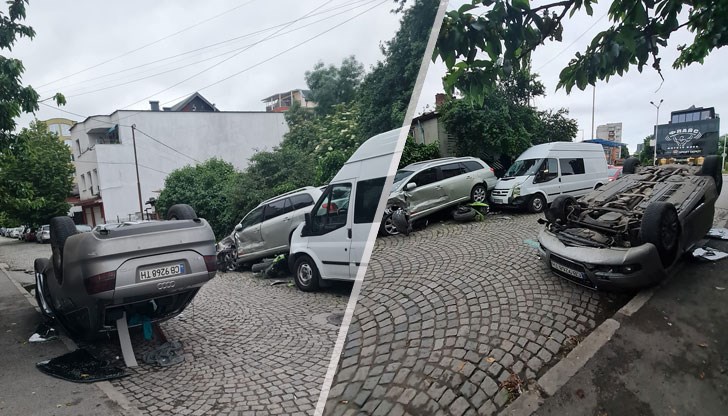 Нанесени са щети по два леки автомобила, бус и мотор