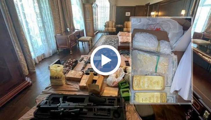 На тях се виждат златни кюлчета в кашони, множество оръжия, пачки с долари и рубли