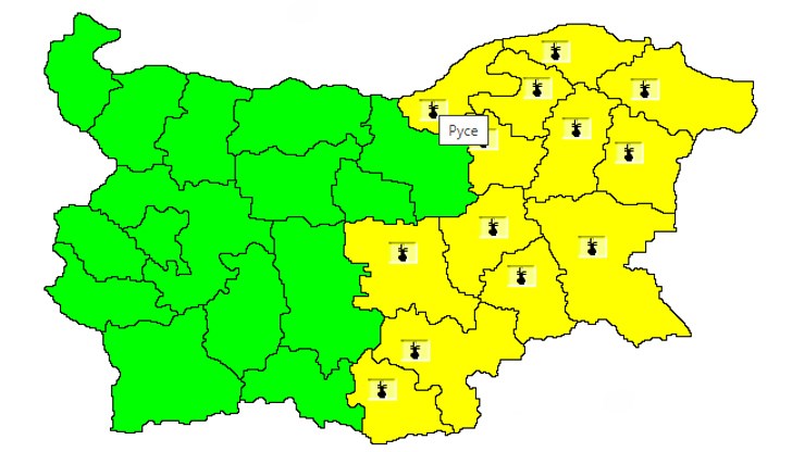 Русе е сред областите с жълт код
