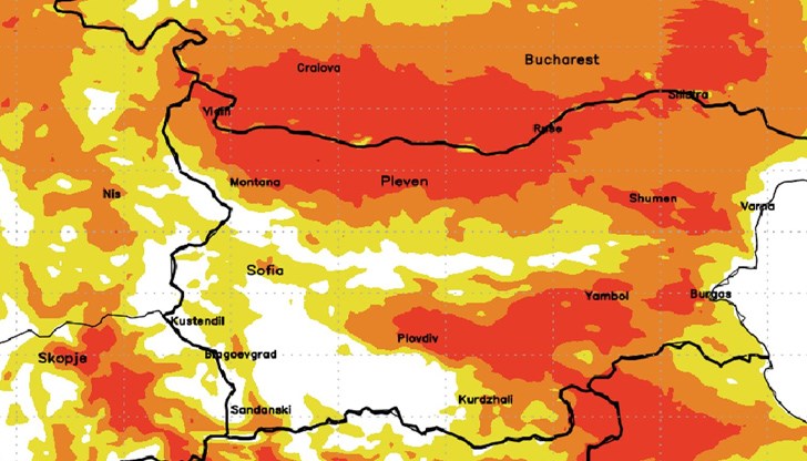 Синоптиците от MeteoBalkans издадоха карта с прогноза за горещо време в цялата страна