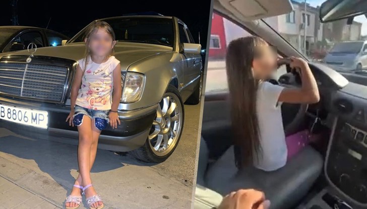 Момиченцето кара по улицата точно срещу входа на КАТ