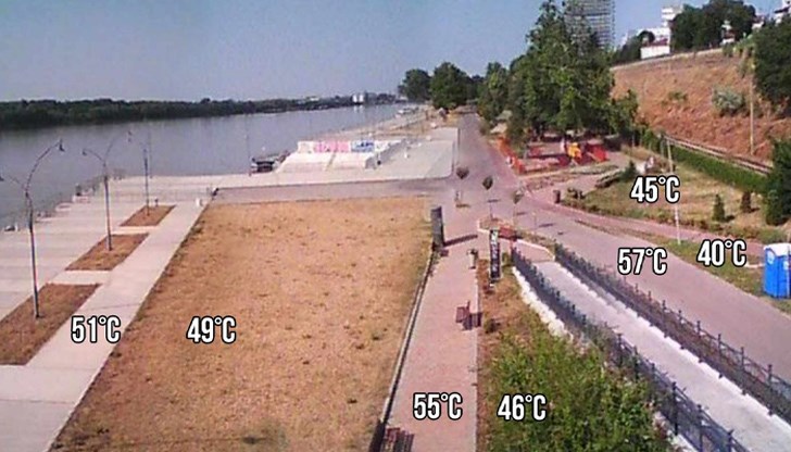Термокамера показва до 10 градуса разлика между асфалт и зелена площ на русенския кей