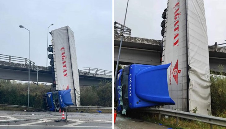 Шофьорът сам е успял да се измъкне от купето на товарния автомобил