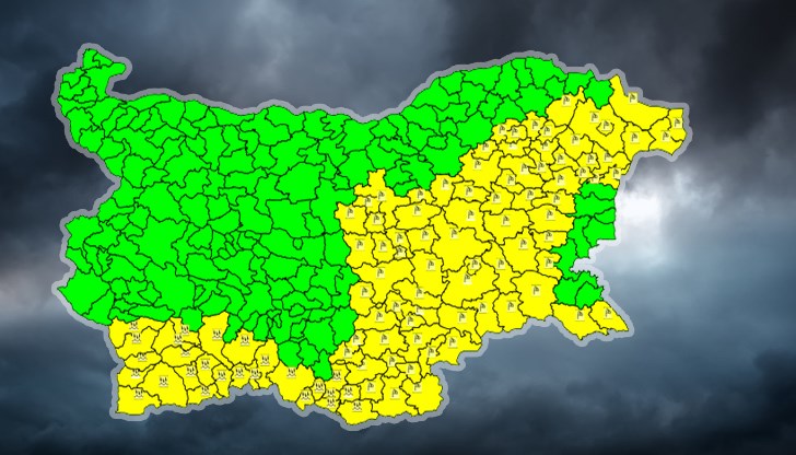 Жълт код за силен вятър е в сила в Източна България, а за валежи от дъжд - в Югозападна