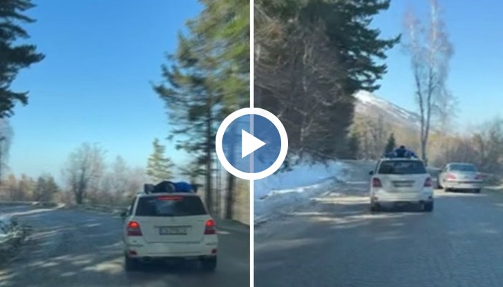 Кадри показват как бял джип изпреварва автомобил в тесен участък на слизане близо до отбивката за ски писта „Витошко лале“