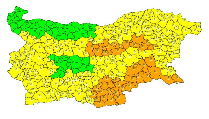 НИМХ издаде предупреждение за 26 области в страната НИМХ издаде предупреждение за 26 области в страната