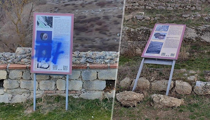 Част от табелите са изтръгнати от местата им, други са с отлепени принтове, трети са заличени със спрей или надраскани с графити