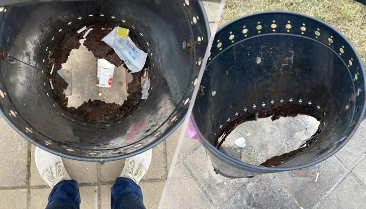 Смачкани, продънени кошчета за боклук загрозяват центъра на града и не служат по предназначение