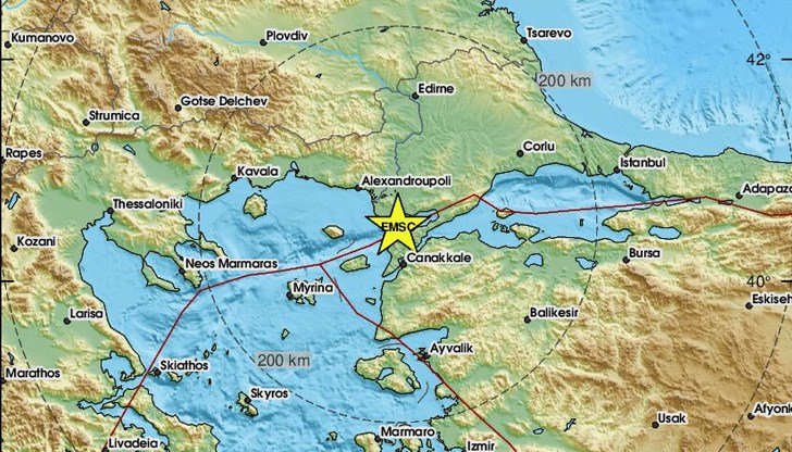 Трусът е с магнитуд 4.6 по Рихтер, усетен е в Текирдаг и Чанаккале