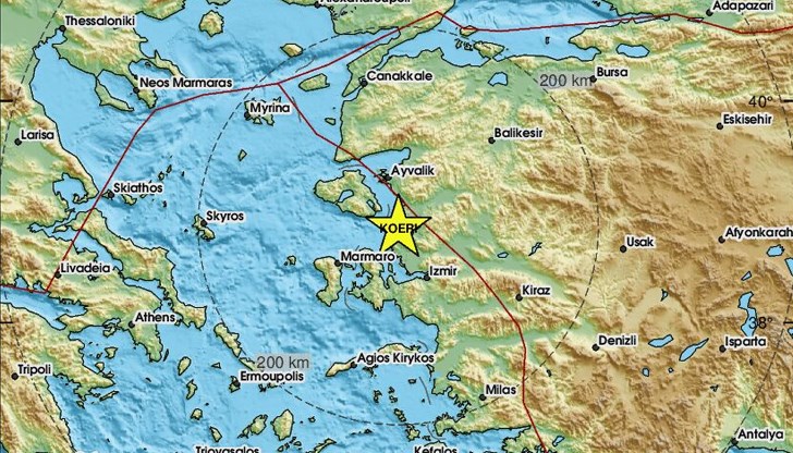 Епицентърът на труса е регистриран на 51 километра от Измир Епицентърът на труса е регистриран на 51 километра от Измир