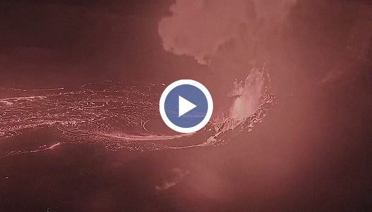 Геолозите заснеха с дрон зрелищно нощно изригване на хавайския вулкан