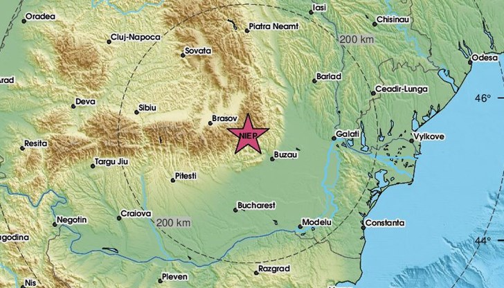 Епицентърът на труса е на 56 километра от град Брашов