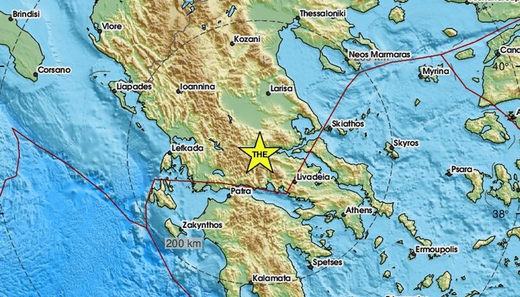 Епицентърът е регистриран на 17 километра югозападно от град Ламия Епицентърът е регистриран на 17 километра югозападно от град Ламия