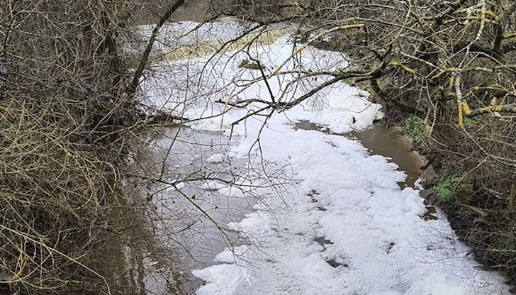 Реката край село Пепелина е покрита с пяна
