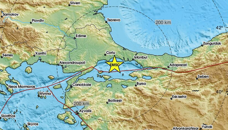 Трусът е регистриран само на няколко десетки километра от най-големия