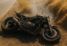 19 годишният младеж е с натъртвания и охлузвания мотоциклетът изгоря напълноМотоциклет