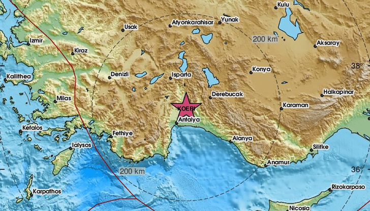 Трусът е регистриран днес в 17:43 часаЗеметресение с магнитуд 3.9