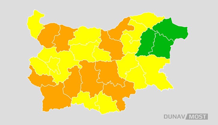 НИМХ обяви оранжев код в девет области, включително Русе
