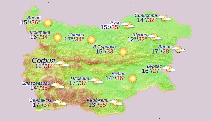 Предимно слънчево време и повишено атмосферно налягане се прогнозира за 8 юни Предимно слънчево време и повишено атмосферно налягане се прогнозира за 8 юни