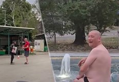 Един от тях се изкъпа в новоремонтирания фонтан пред очите