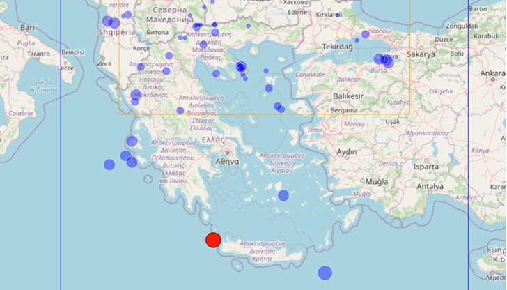 Трусът е регистриран на 790 километра от СофияЗеметресение с магнитуд