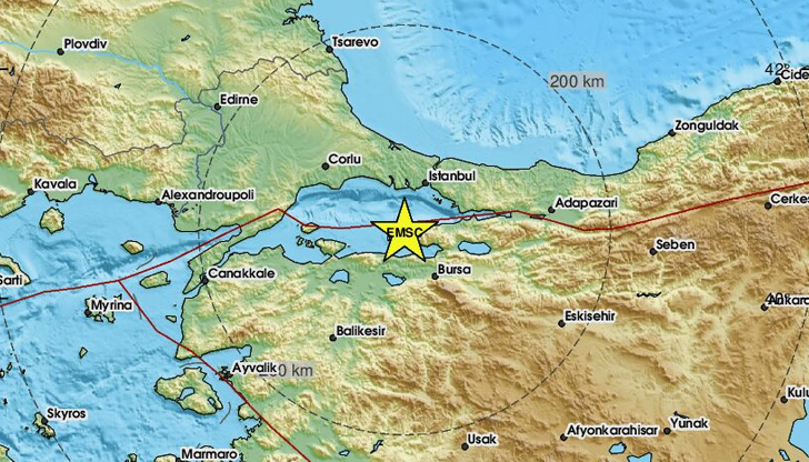 Трусът е регистриран в 13:57 часа българско времеЗеметресение с магнитуд