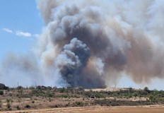 Шест противопожарни автомобила се борят с огнената стихия при силен