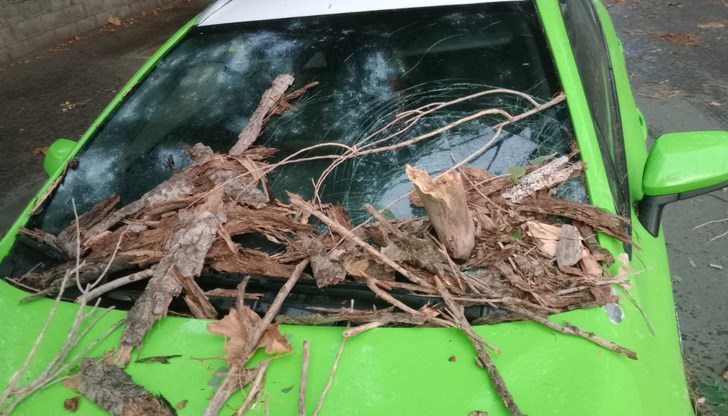 Клон проби предното стъкло на колата му откъм шофьорското място по време на бурята