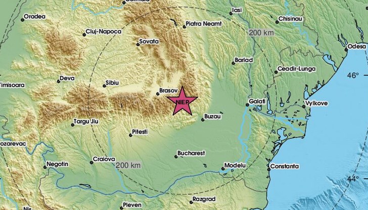 Епицентърът на труса е на 55 километра източно от град Брашов Епицентърът на труса е на 55 километра източно от град Брашов