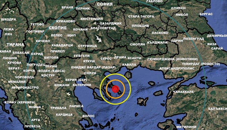 Епицентърът на труса е на около 150 километра южно от град Петрич