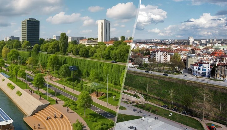 Проектът показва зелени зони, велоалеи и амфитеатрална сцена, каквито липсват на сегашния бетонен кей