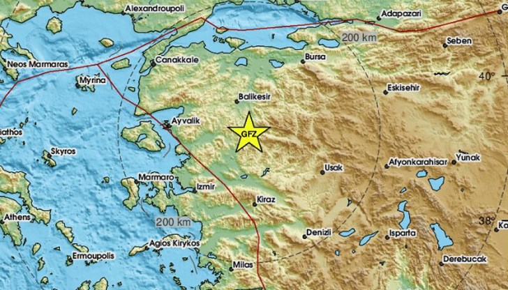 Трусът е регистриран на 51 км югоюгоизточно от Балъкесир Трусът е регистриран на 51 км югоюгоизточно от Балъкесир