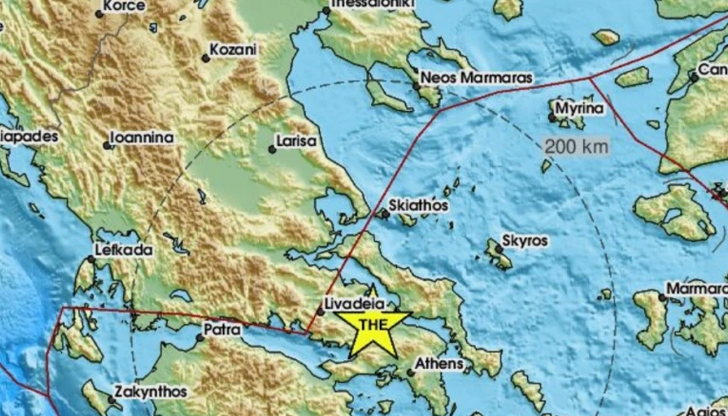 Епицентърът на труса е близо до град Тива, на 46