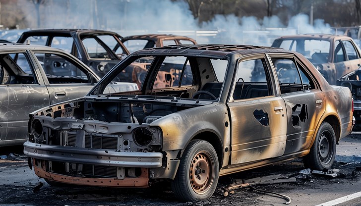 Мерцедес с газова уредба изгоря напълно, Ауди частично повреден