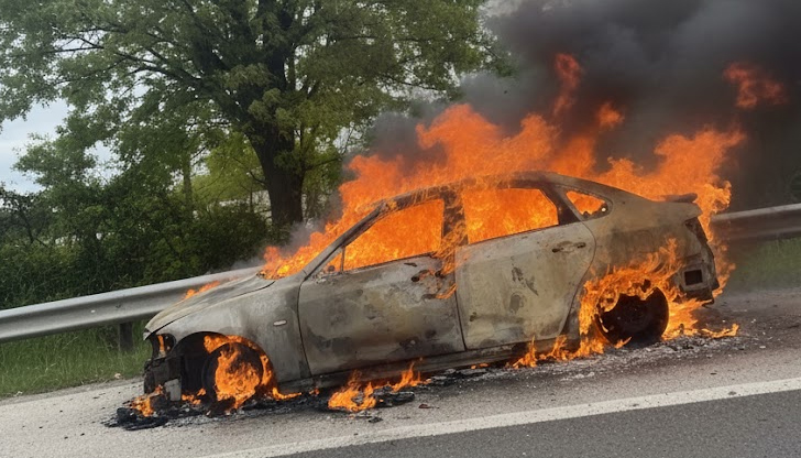 Движението към София при 81-ви километър е затрудненоЛек автомобил се