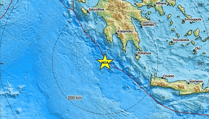 Трусът е регистриран в морето, няма данни за пострадали и