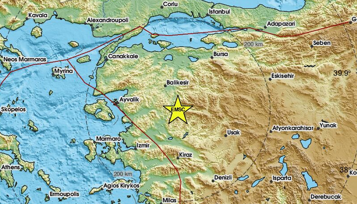 Tрусът с магнитуд 6,0 по Рихтер е регистриран в 21:48
