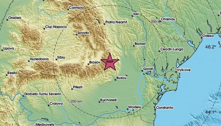 Трусът е отчетен на дълбочина от 88 километра Трусът е отчетен на дълбочина от 88 километра