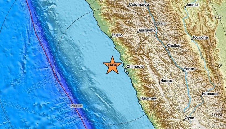 Епицентърът на земетресението е бил на 99 км от Трухильо Епицентърът на земетресението е бил на 99 км от Трухильо