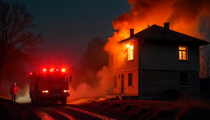 Силно задимяване и пламъци обхванаха втория етаж на къща